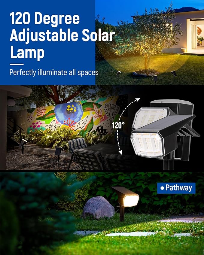 AUDERWIN Solar spotlights Outdoor 63 LED 3 Lighting Modes, IP65 Waterproof - Image 4