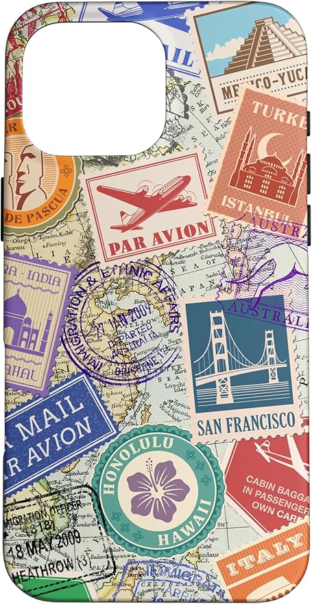 World Map Travel Passport Stamps Postage Stamp Case by Unknown