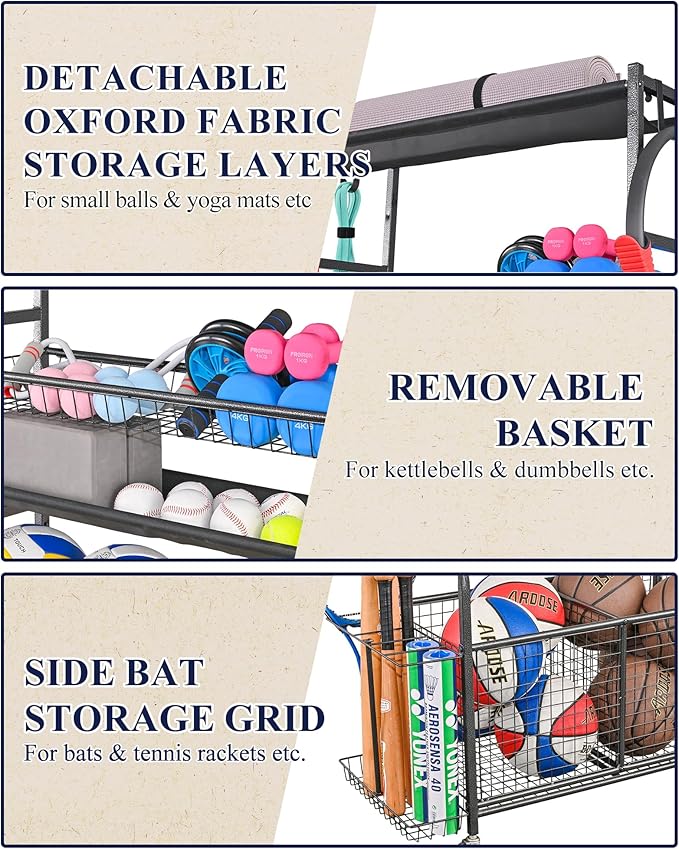 Mythinglogic Sports Equipment Garage Organizer, Garage Ball Storage - Image 3