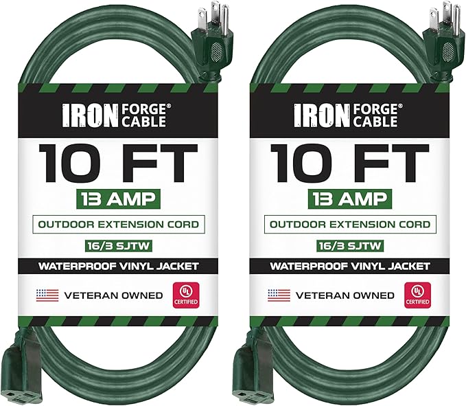 Iron Forge Cable 2 Pack Weatherproof 10 Ft Outdoor Extension Cord by IronForgeCable