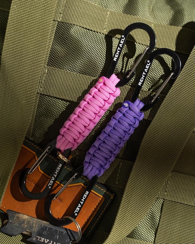 Paracord Braided Carabiner Keychain Lanyard Strap, Hanger Stroller Hook w/2 - Image 4