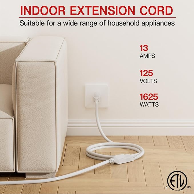 16/3 Short Extension Cord 4 FT, Indoor 3 Prong Power Cable, Suitable - Image 3
