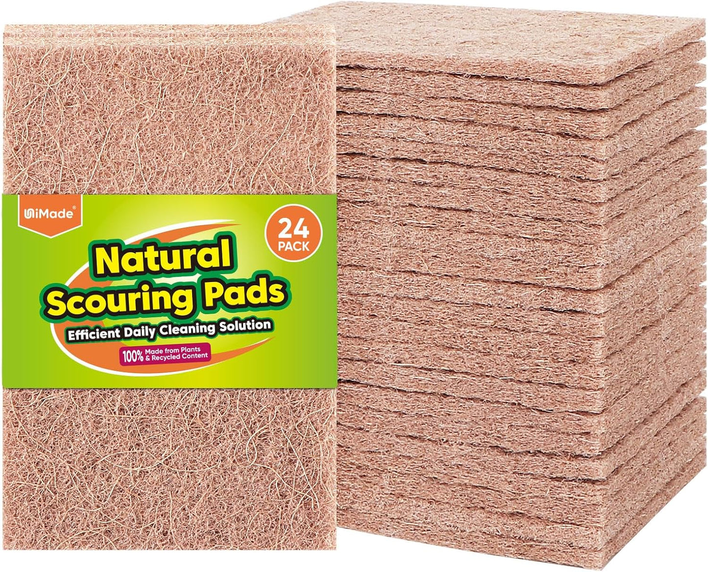Natural Sisal Non-Scratch Scouring Pads, 24Pcs Plant Based Household Scour Pads for Kitchen, Garage and Outdoors, Cellulose Multipurpose Scrubbies for Cleaning