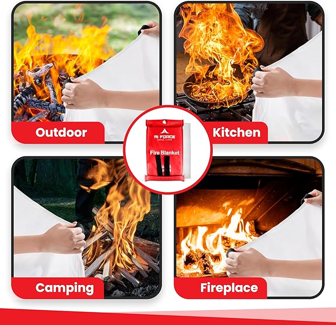 AI FORCE Fire Blanket with Gloves & Hooks – Fireproof Emergency Safety Blanket - Image 6