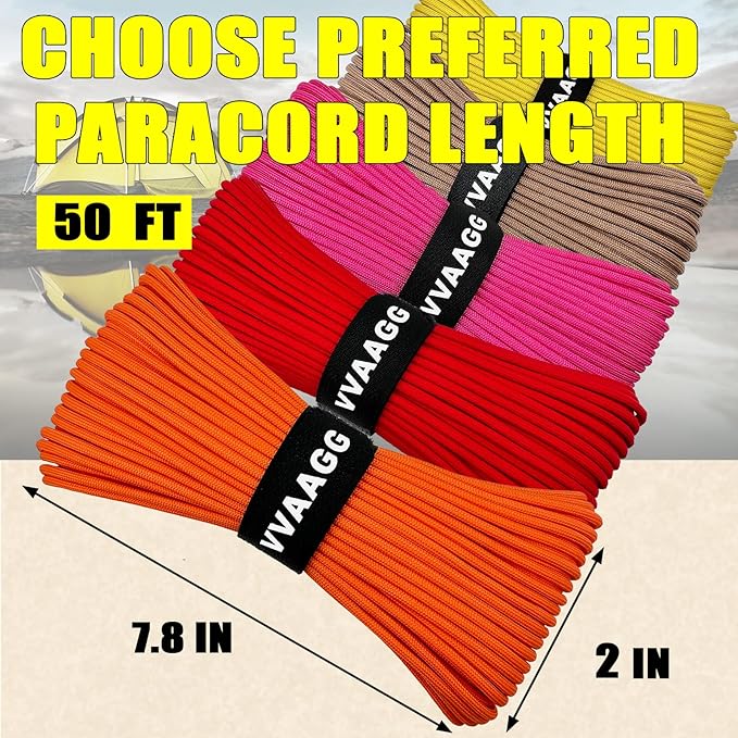 VVAAGG 1000 Orange Paracord 50FT Utility Parachute Cord 4mm Nylon String12 - Image 3