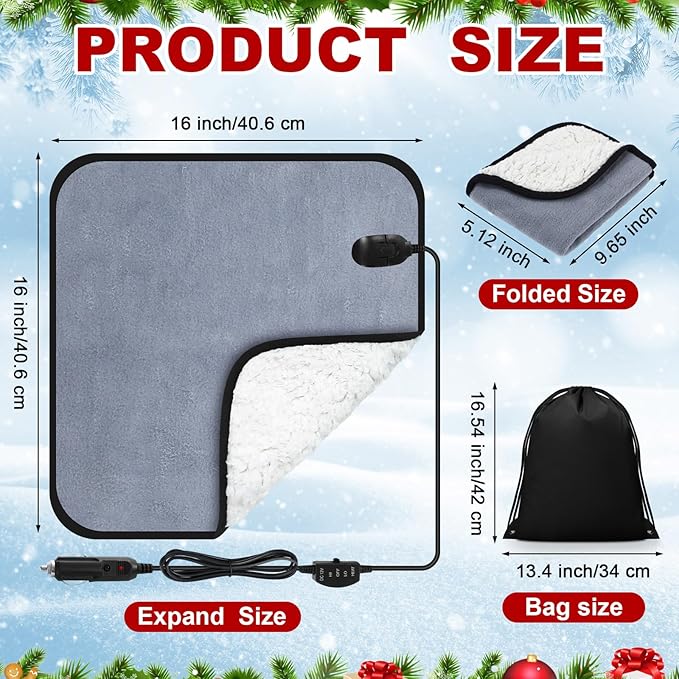 Tuanse 16 x 16 Inches Car Electric Blanket 12 Volt Heated Car Blanket - Image 2