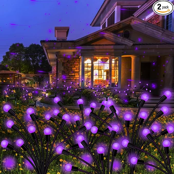 Solar Garden Lights Outdoor, 2 Pack 16 LED Solar Purple Firefly Lights by KohlrabiDecor