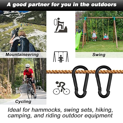 200 PCS 2'' Spring Snap Hook Carabiner, M5 3/16 Inch Galvanized Black Steel - Image 6