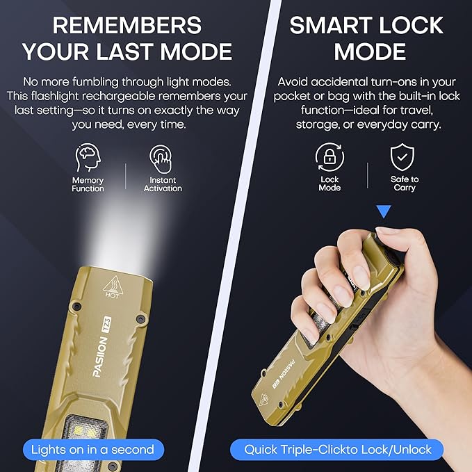 EDC Tactical Flashlight, Flat Flashlights Rechargeable, Dual-Switches LED Small - Image 4