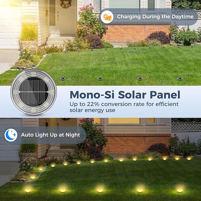 Peasur Mini Solar Ground Lights, 8 Pack Flat Solar Disc Lights Outdoor - Image 3