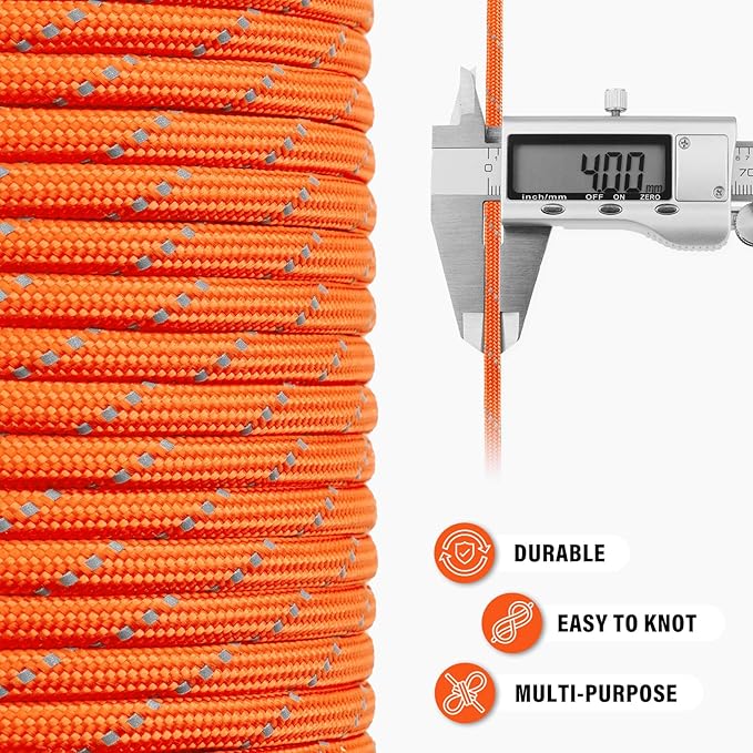 Reflective Paracord Rope 750 lb - 100ft 5/32" Parachute Cord 4MM 12-Strand para - Image 6