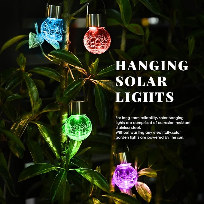 Solpex Hanging Solar Lights Outdoor, 8 Pack Decorative Cracked Glass Ball Light - Image 8