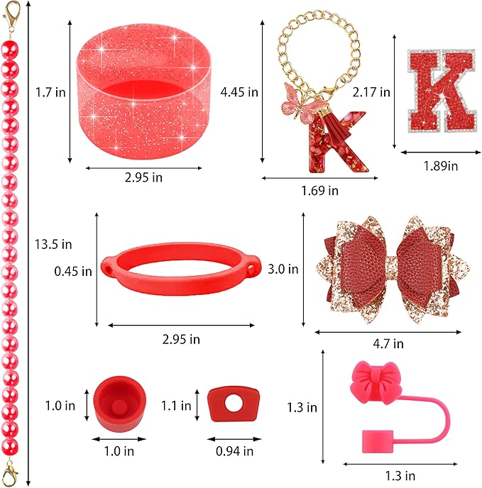9PCS Red for Stanley Cup Accessories Set Bling Initials Bow Charms for Stanley - Image 3
