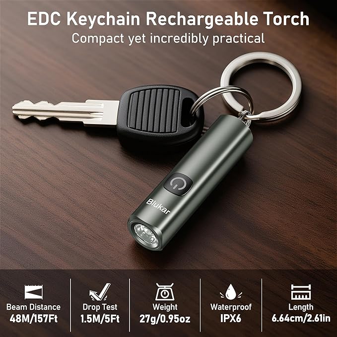 Blukar Rechargeable EDC Flashlight, Mini Keychain Flash Light - Image 2