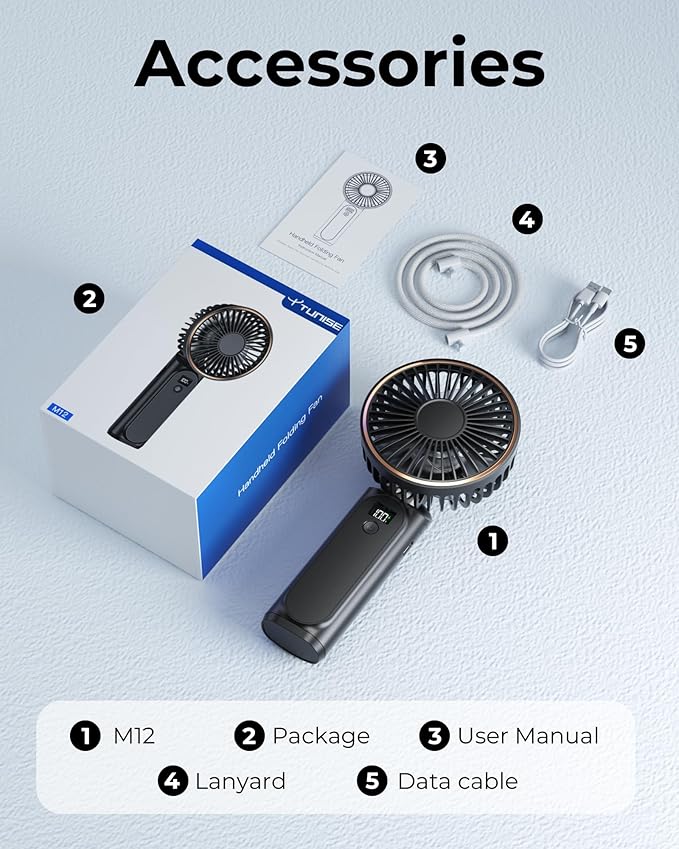 TUNISE Portable Handheld Fan, Portable Fan Rechargeable, 180° Adjustable - Image 8