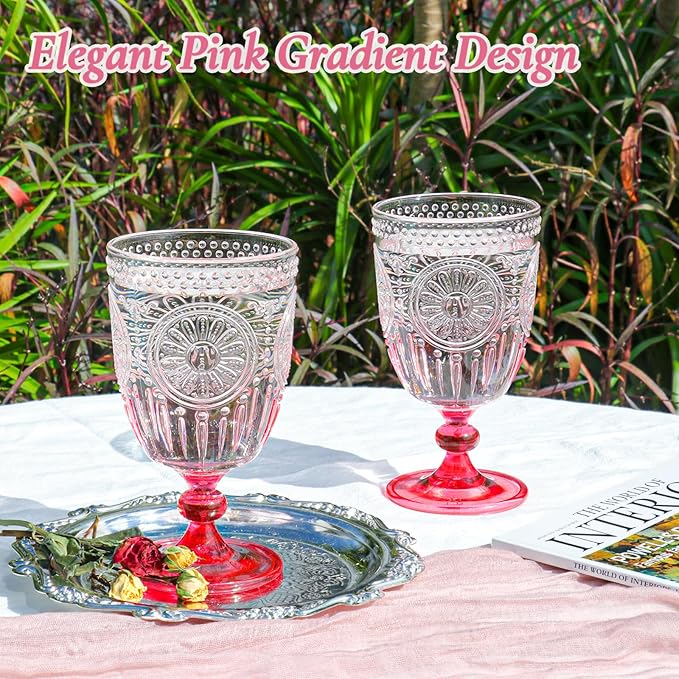 XUWAIDSGN 12Pcs Plastic Vintage Wine Glasses 13.5oz Reusable Embossed Goblet - Image 3