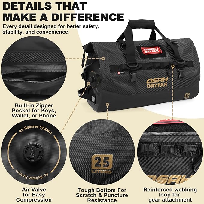 OSAH DRYPAK Waterproof Duffel Bag 25L/40L/60L – Heavy-Duty Motorcycle Tail Bag - Image 3