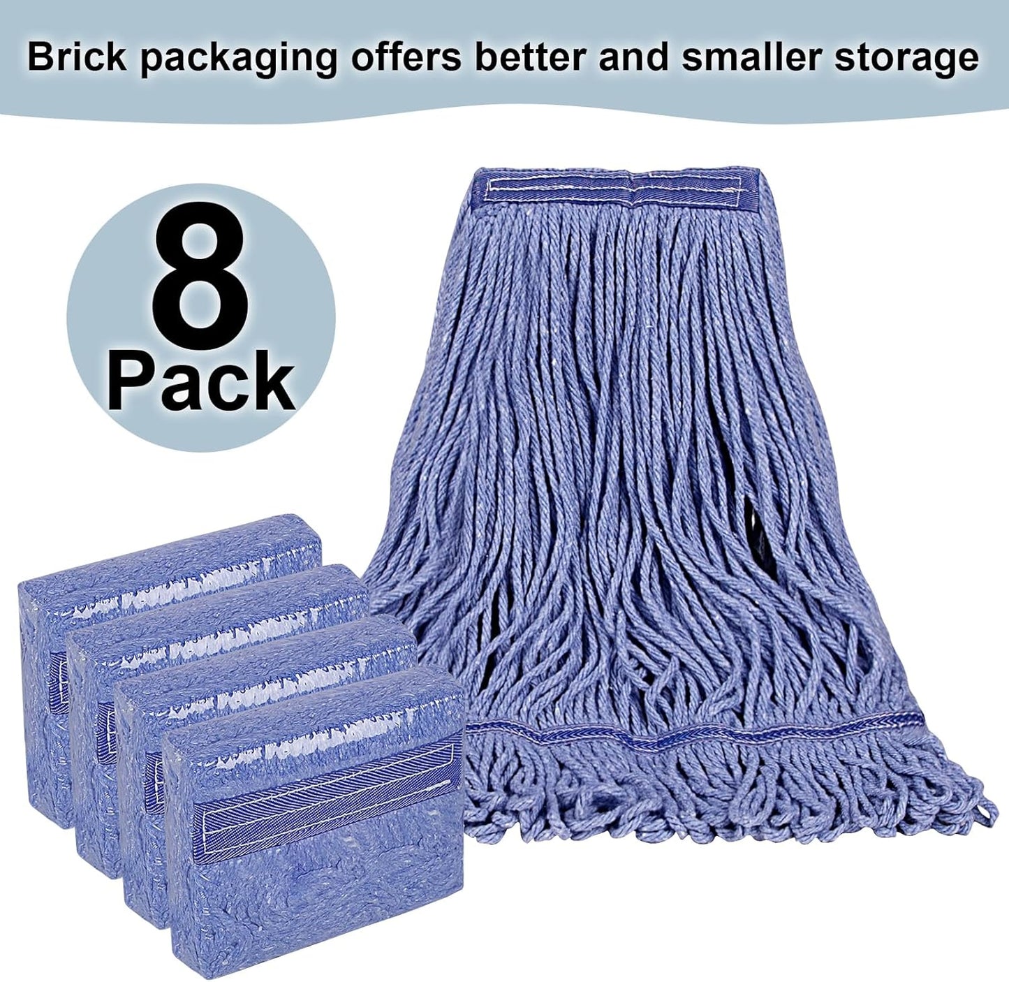 JERIA 8 Pack Heavy Duty Mop Head Replacements,String Mop Head for Commercial,Used for Home,Office and Kitchen,Washable,Reusable Mop