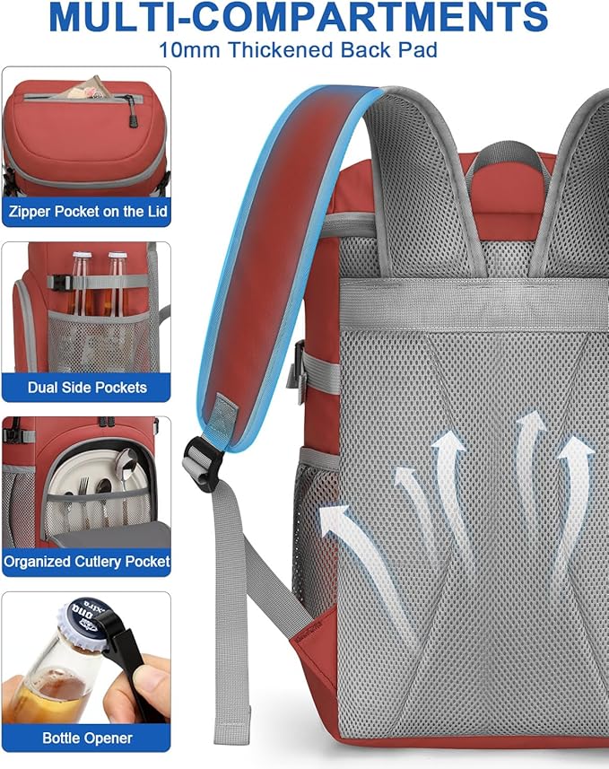 Pritent Cooler Backpack for Men Women Insulated Waterproof Backpack Cooler Leak - Image 6