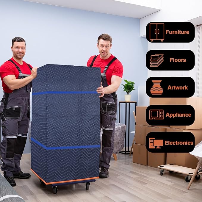 6 Moving Blankets 72x80in with 3 Elastic Rubber Band – Durable Quilted Moving - Image 5
