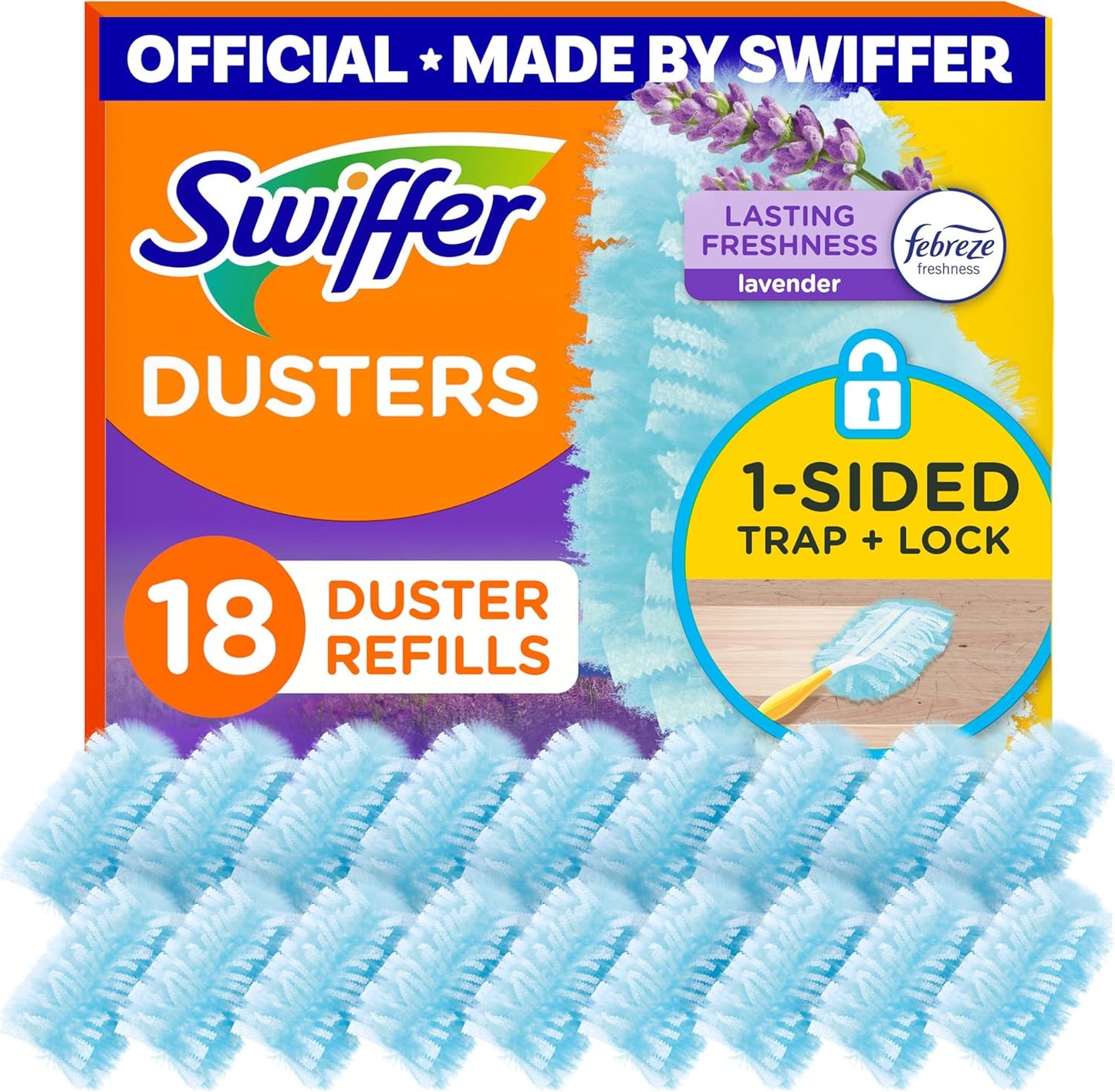 Swiffer Dusters Refill for Cleaning, Feather & Microfiber Duster Disposable Alternative, for Dusting Furniture, Blinds, Ceiling Fans, Walls, Helps Remove Allergens, Lavender, 18ct (Pack of 4)