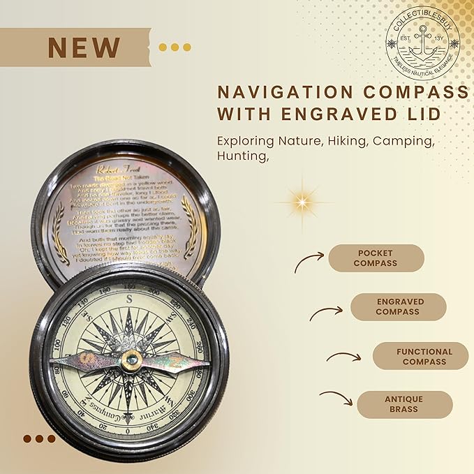 Marine Pocket Compass 1920 Vintage Brass Navigation Compass - Image 4