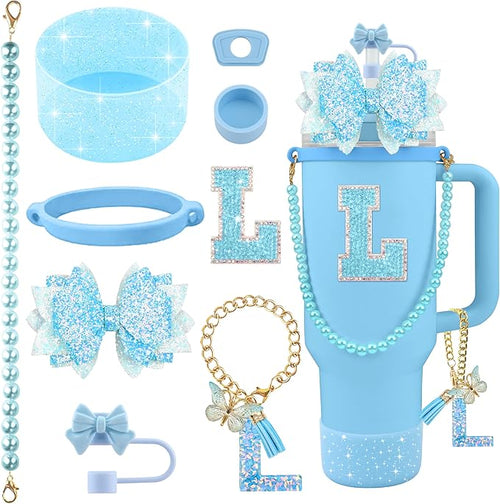 9PCS Blue for Stanley Cup Accessories Set Bling Initials Bow Charms for Stanley by Unknown