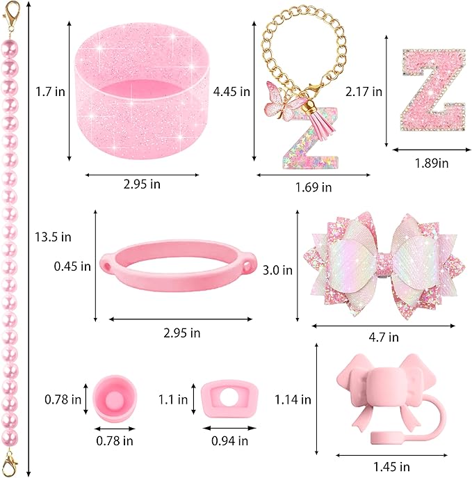 9PCS Pink for Stanley Cup Accessories Set Bling Initials Bow Charms for Stanley - Image 3