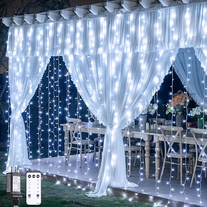 JMEXSUSS 300 LED 9.8x9.8Ft Curtain Lights Indoor by JMEXSUSS