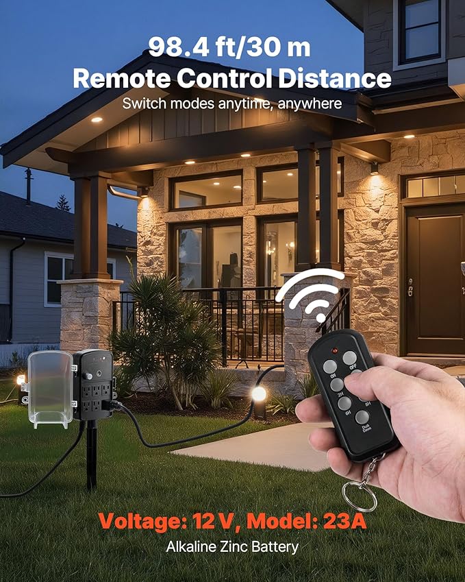 VEVOR Outdoor Power Stake Timer, 25FT Extension Cord, Remote Control Outdoor - Image 4