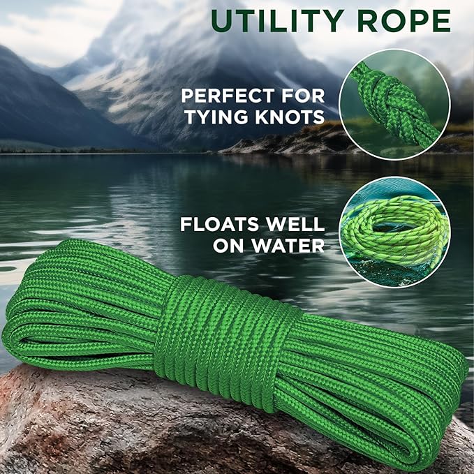 TECEUM Rope – 90 Feet x 1/4 Inch – Green – Strong All-Purpose Utility Rope – - Image 3