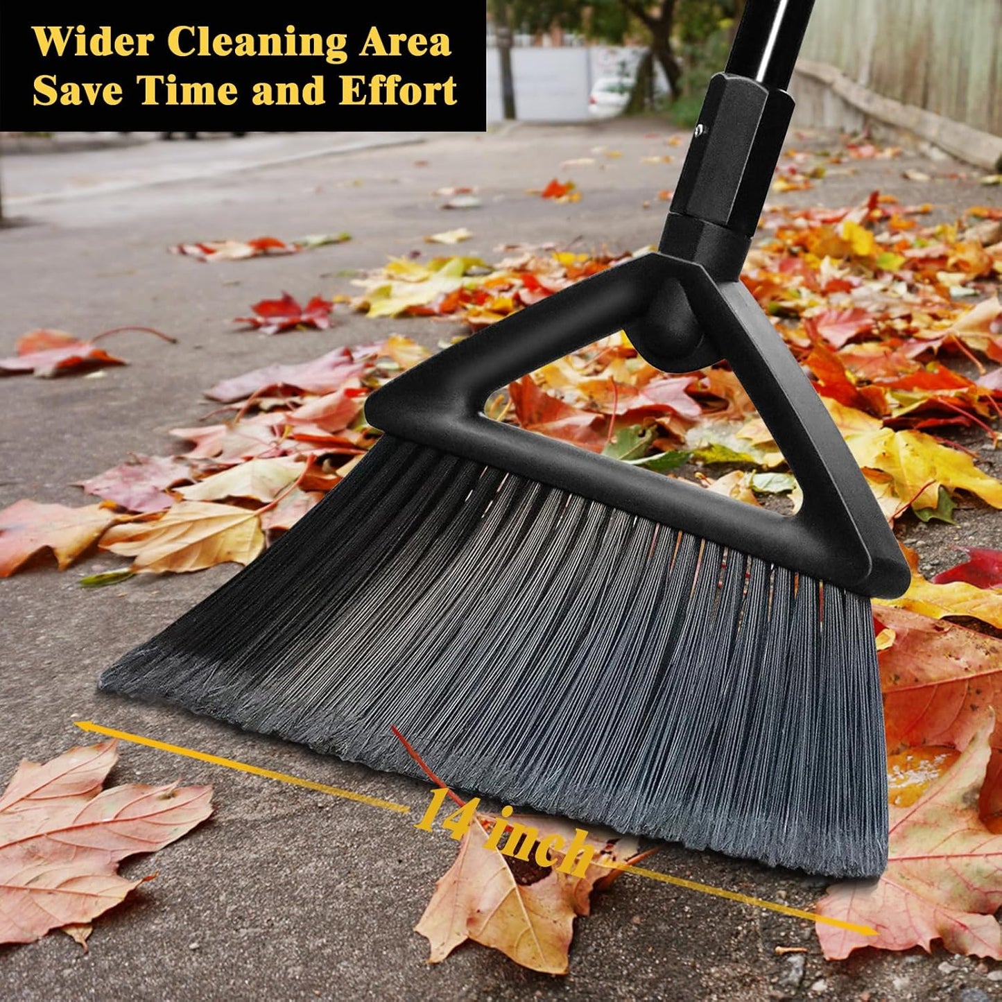 Heavy Duty Broom Outdoor and Indoor, 2 Pack Commercial Angle Brooms with Longer Handle, Perfect Black Broom for Garage, Kitchen, Courtyard, Restaurant