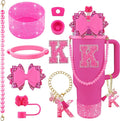9PCS Hot Pink for Stanley Cup Accessories Set Bling Initials Bow Charms for by Unknown