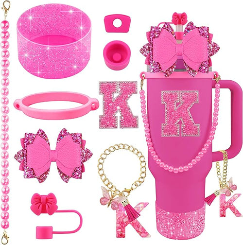 9PCS Hot Pink for Stanley Cup Accessories Set Bling Initials Bow Charms for by Unknown