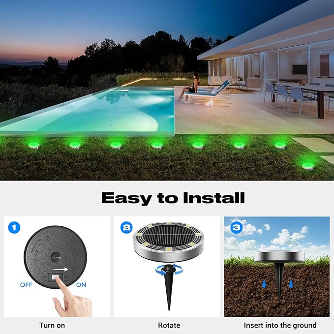 Peasur Mini Solar Ground Lights Outdoor, 4 Pack Flat Solar Powered Disc Lights - Image 4