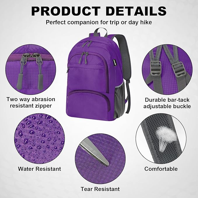 HOLYLUCK 20L Lightweight Packable Hiking Daypack Foldable Backpack - Image 4