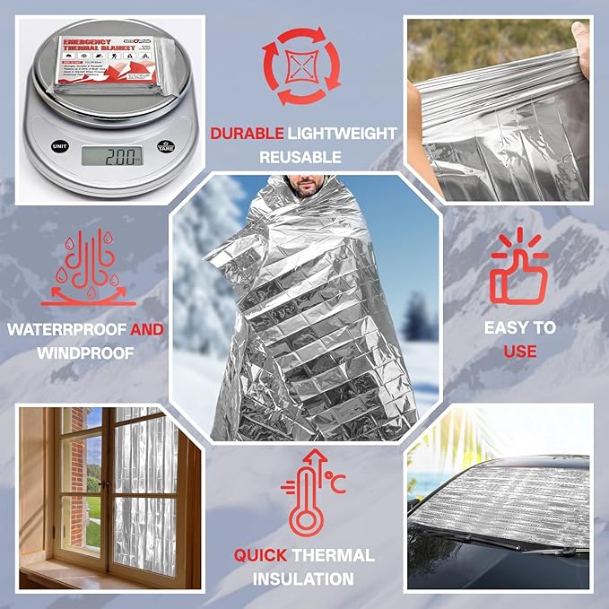 SecuCaptain Survival Emergency Thermal Blankets: 50 Pack Extra Large 84” x63” - Image 4