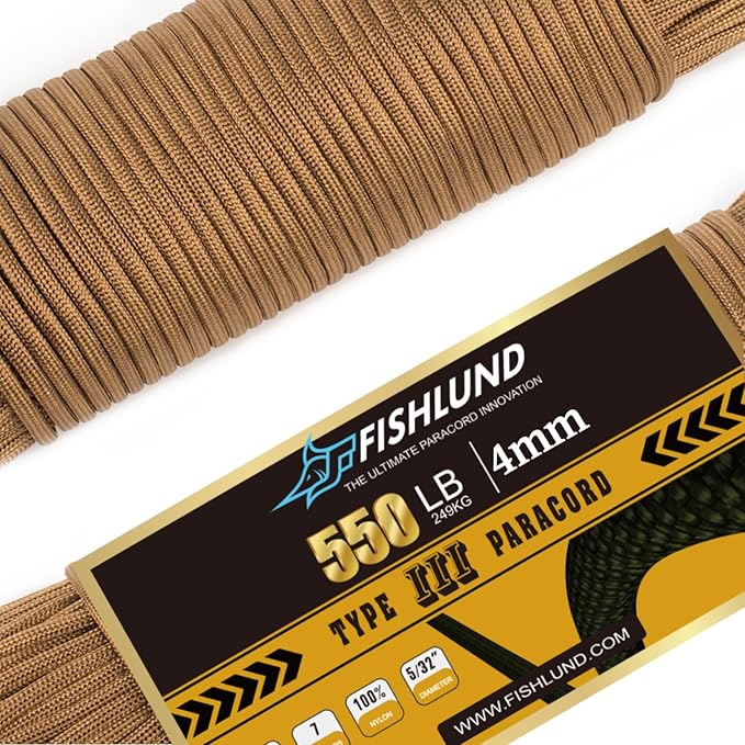 Paracord 550 lb, 7 Strand Paracord Rope 250ft 4mm, Nylon Parachute Cord by FISHLUND