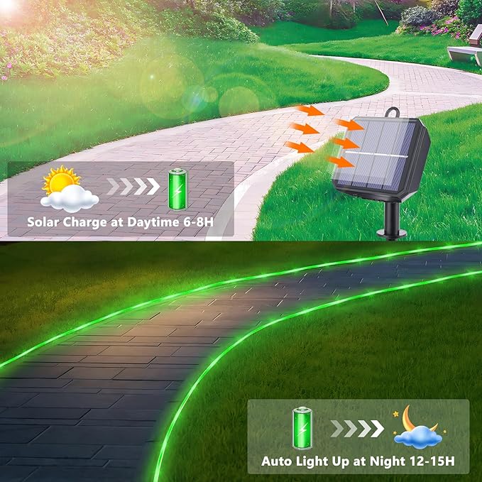 Solar Rope Lights, 33ft 100LED Solar String Lights, 8 Modes Waterproof Solar - Image 4