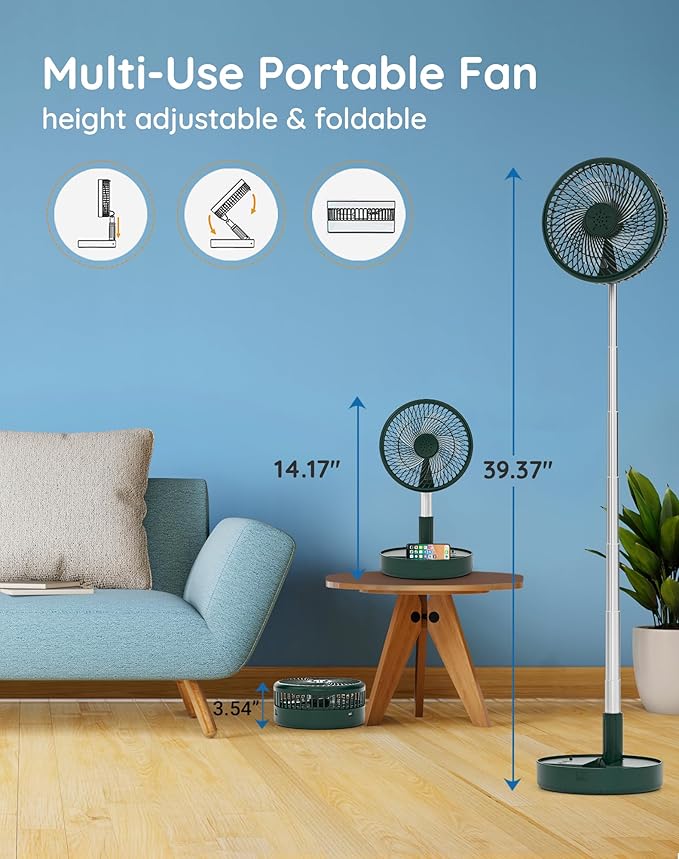 Primevolve Battery Operated Fan, Portable Rechargeable USB Floor Table Desk Fan - Image 2