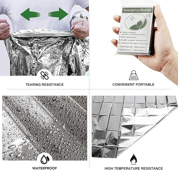 Emergency Foil Blanket, Survival Thermal Mylar Blankets Individually Packaged - Image 4