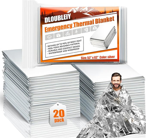 20-Pack Emergency Thermal Blankets, Heavy Duty Mylar Space Blanket by DLOUBLEIY