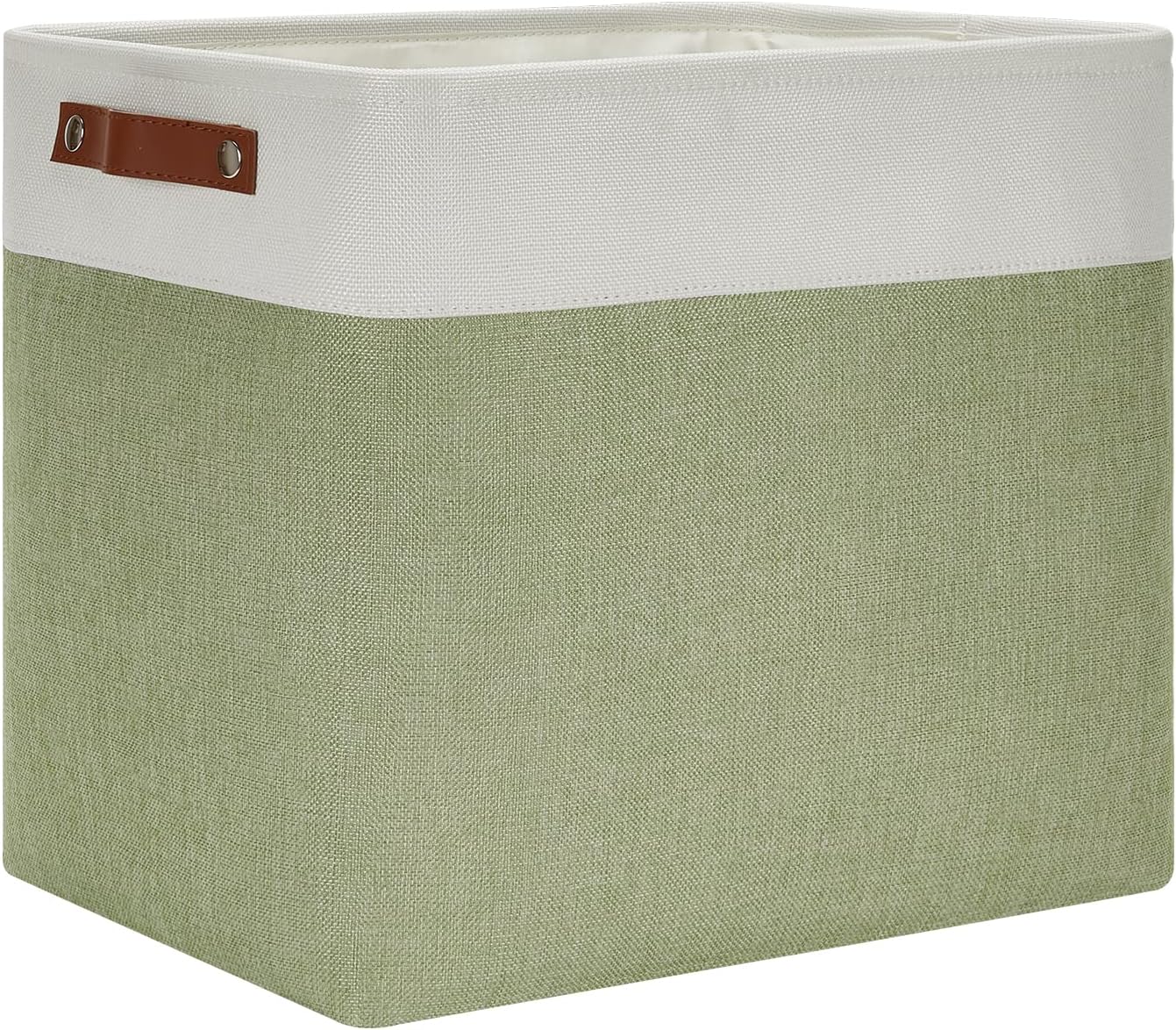 DULLEMELO Large Storage Basket 17"x12"x15", Fabric Storage Organizer Basket for Storage Clothes, Large Fabric Bin for Organizing Book, Storage Bin with Handles for Storage Toy (White&Green)