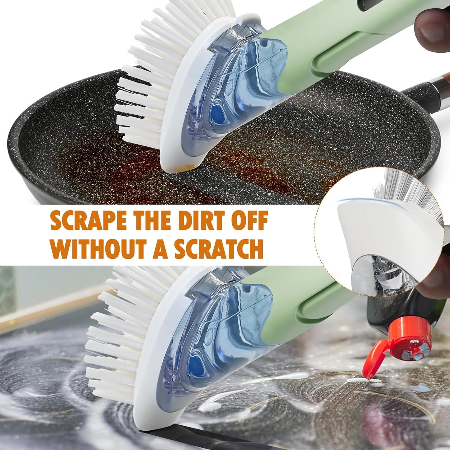 Soap Dispensing Replacement Dish Brush Storage Set with 2 PCS Brush Refills & Holder - RIMAY Dispenser Scrub Cleaning Scrubber Kitchen Dishwashing Dish Wand Handle for Dishes/Pans/Pots/Sink(Green)