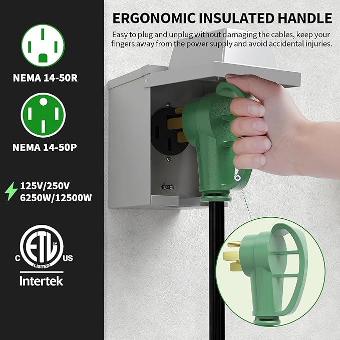 POWGRN NEMA 14-50P to NEMA 14-50R 50 Amp RV/EV Extension Cord 15 FT Outdoor - Image 4