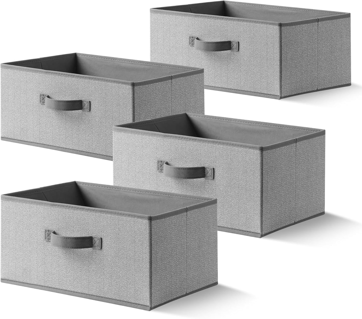 Storage Baskets, 15.7 Inch Woven Fabric Bins, Storage Cubes with Reinforced Handles, Organizer Bins for Closet Shelves, Foldable, for Toys, Clothes, Natural Beige (4PCS/Grey-15.7*11*7.8inch)