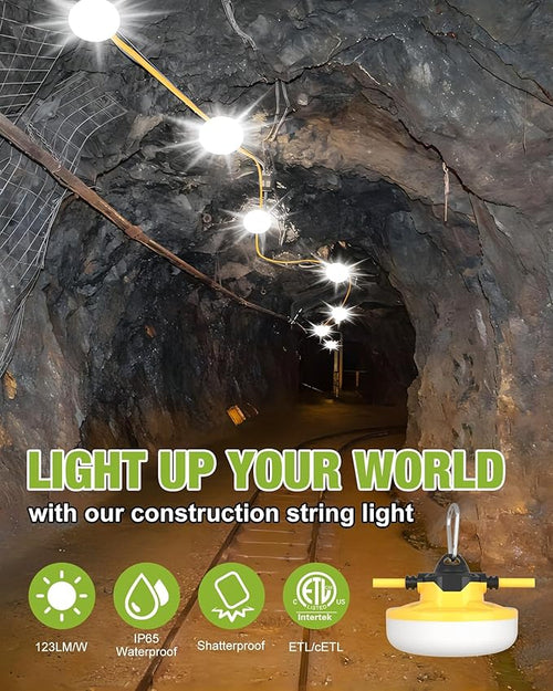 100FT Construction String Lights 3Prong Temp Lighting, 130W 16000LM Industrial - Image 2