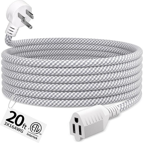 16 Gauge Braided Extension Cord 20 FT, 16/3 Flat Plug Power Cord Indoor by Seeklyze