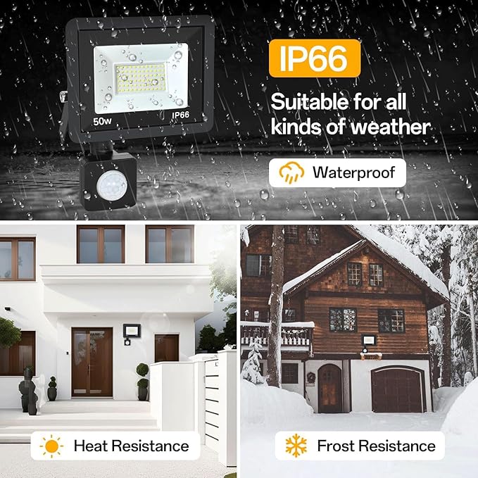 50W Plug in Motion Sensor Lights Outdoor, 5500LM Motion Flood Light Dusk to Dawn - Image 3