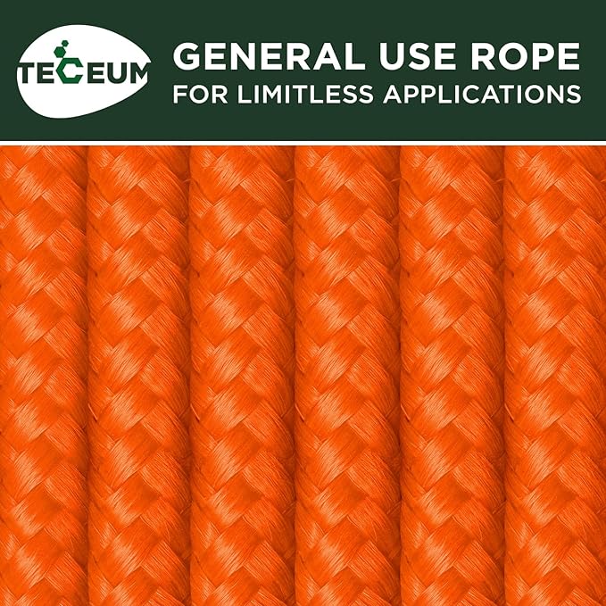 TECEUM Rope – 90 Feet x 3/8 Inch – Orange – Strong All-Purpose Utility Rope – - Image 9